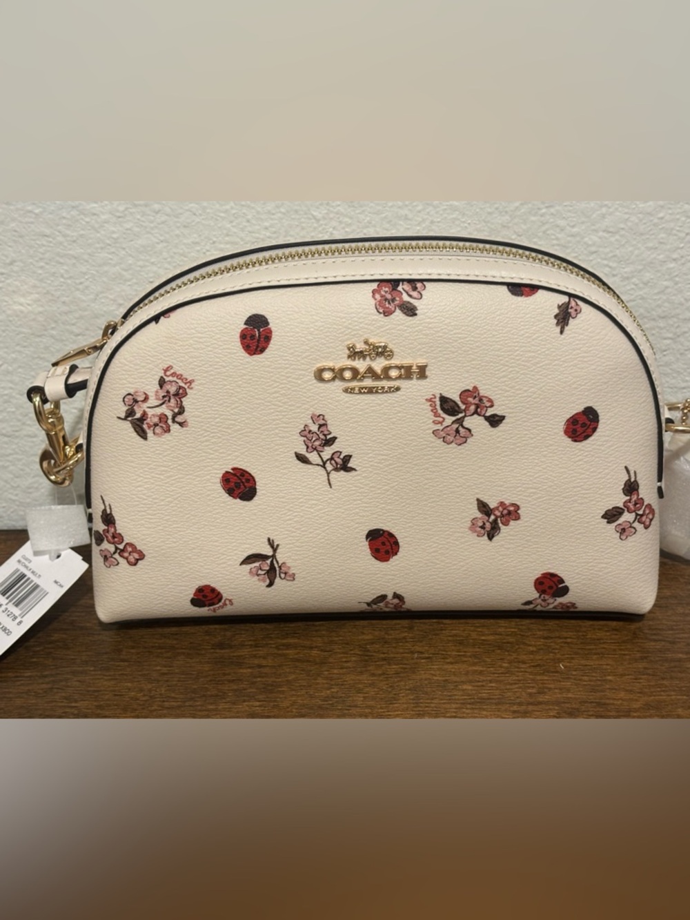 Coach Floral & Ladybug Print Crossbody Bag - Cream, Red, Pink - Picture 3 of 15